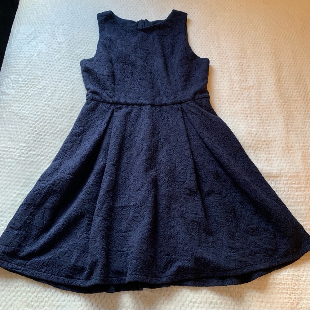 Ann Taylor fitted flare dress navy blue